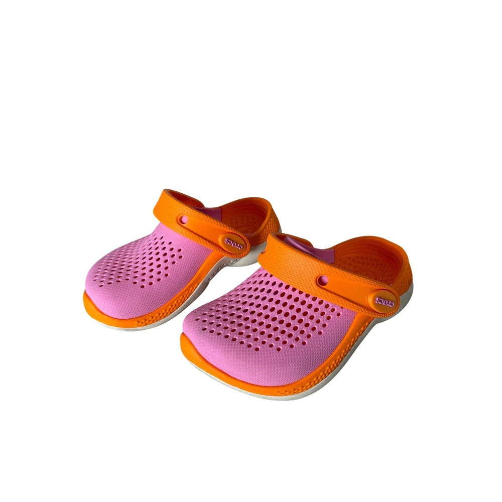 Crocs LiteRide Kids Clogs Pink Orange Size C8 Lightweight Comfort Shoes